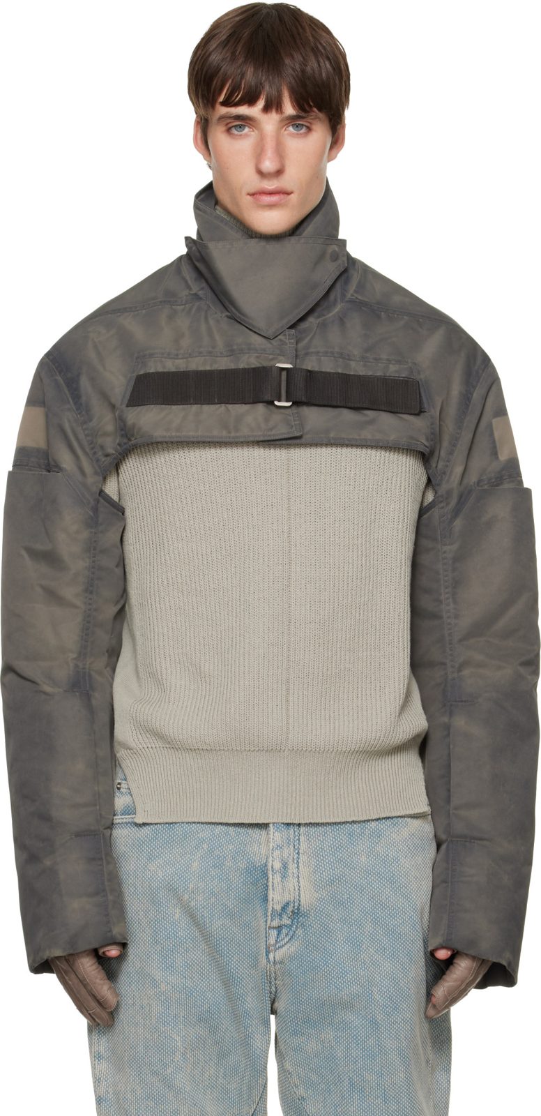 Gray Tower Cropped Mac Bomber Jacket 262232M175007