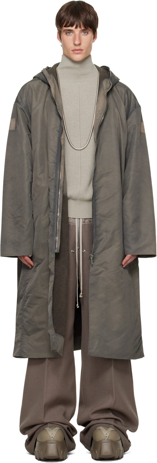 Gray Tower Wide Mac Coat 262232M176012