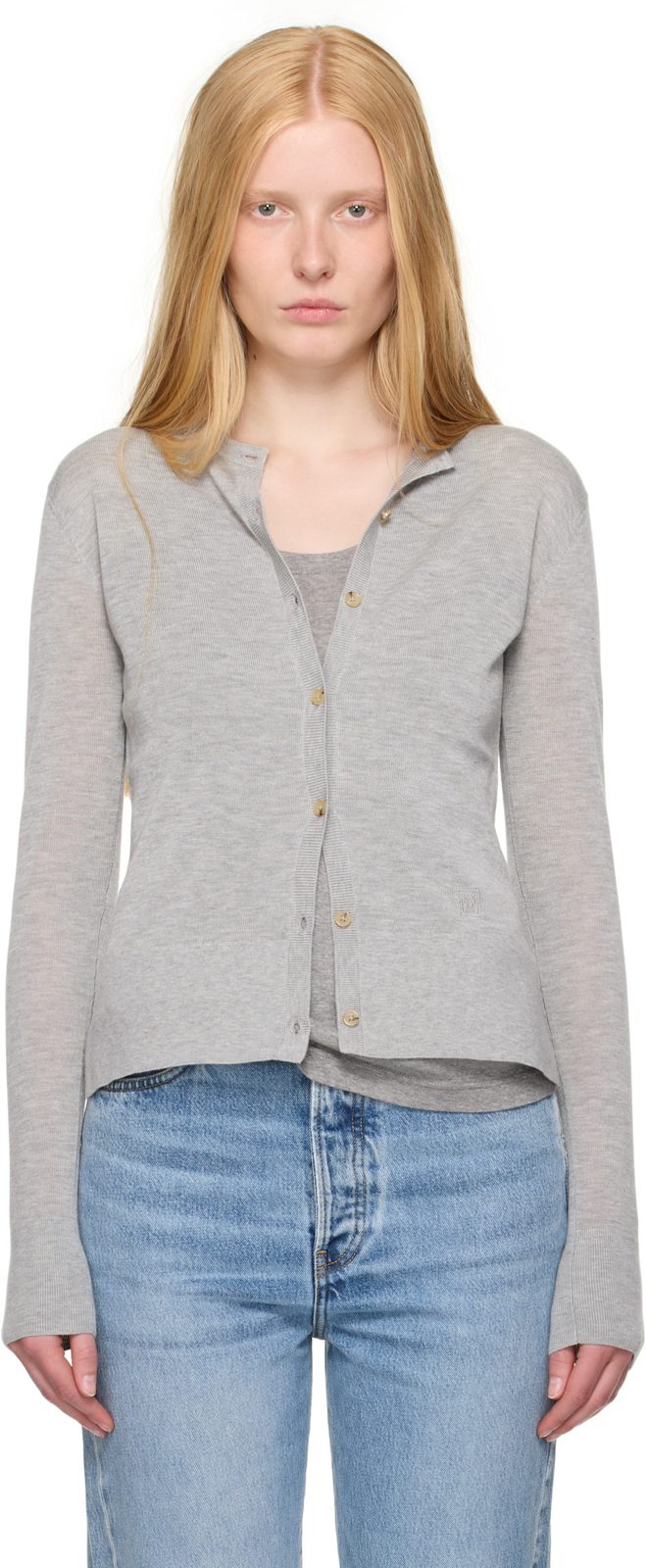 TOTEME Gray Fine Knit Cardigan 252771F095001