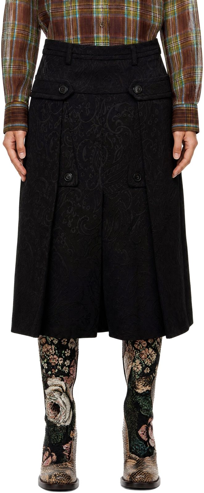 Black Paisley Jacquard Midi Skirt 262358F092029