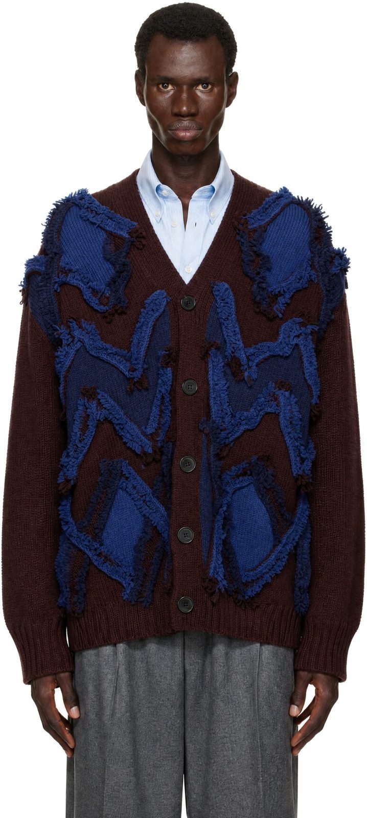 Burgundy Jacquard Oversized Cardigan 252254M200002