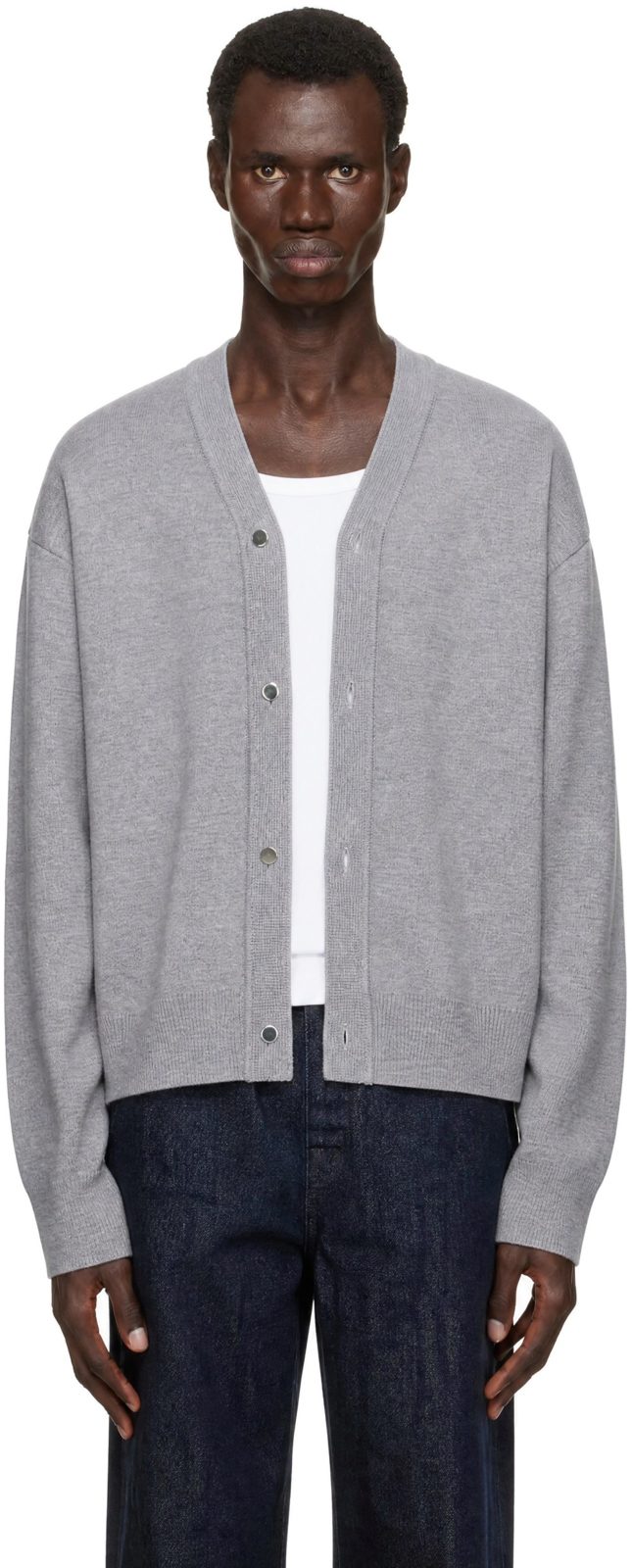 Gray The Buttoned Cardigan 252553M200004