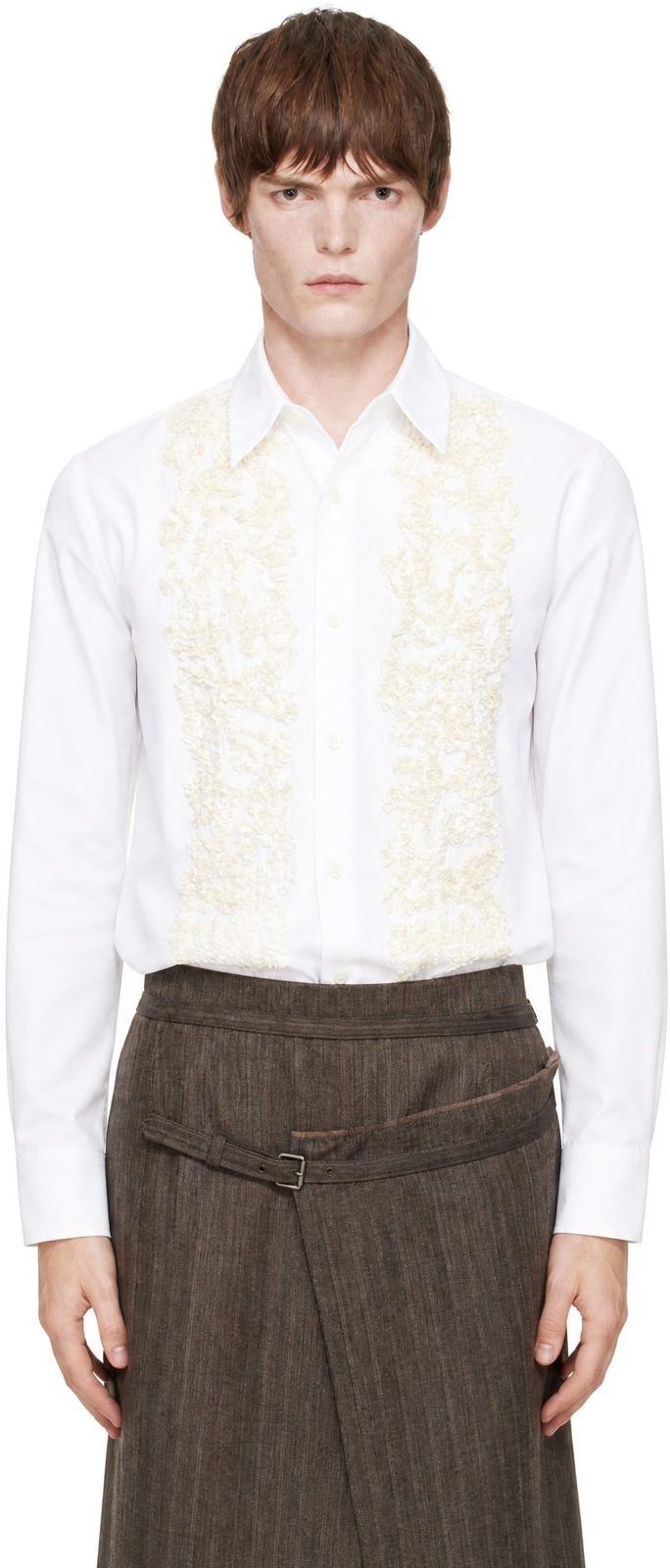 White Beaded Poplin Shirt 252358M192038