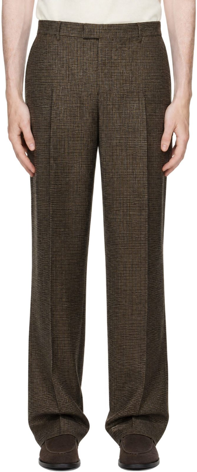 Brown Houndstooth Balloon Trousers 262482M191008