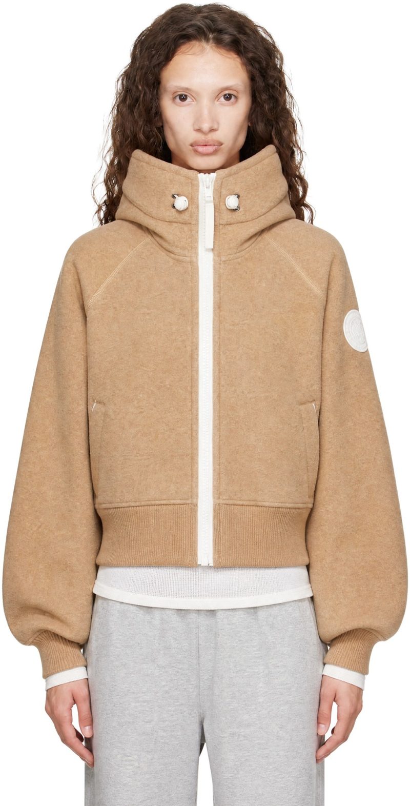 Beige Chilliwack Fleece White Disc Bomber Jacket 262014F097004
