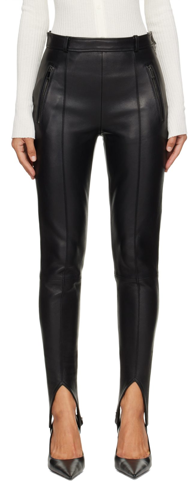 Black Lambskin Stirrup Trousers 262251F084001