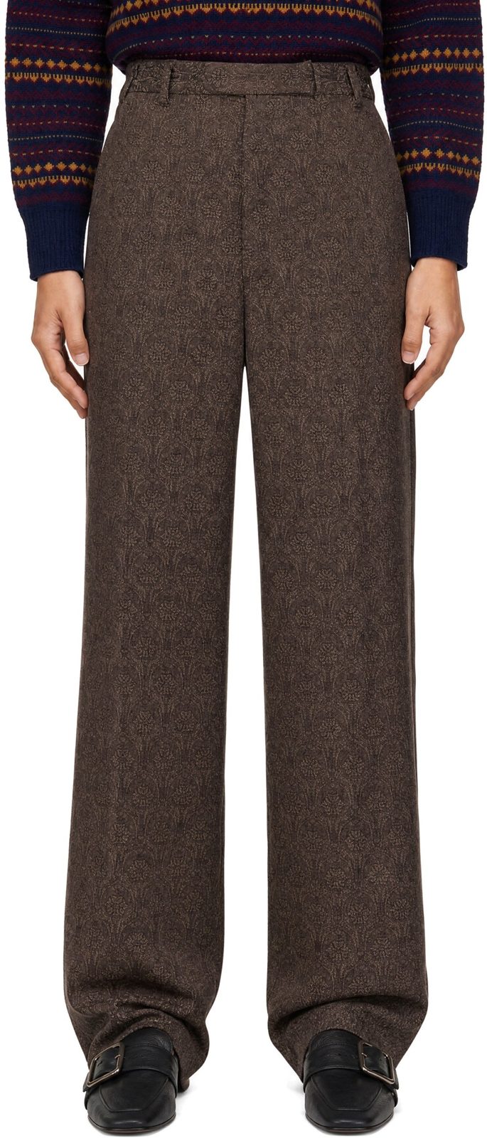 Brown Floral Crepe Trousers 262358F087021