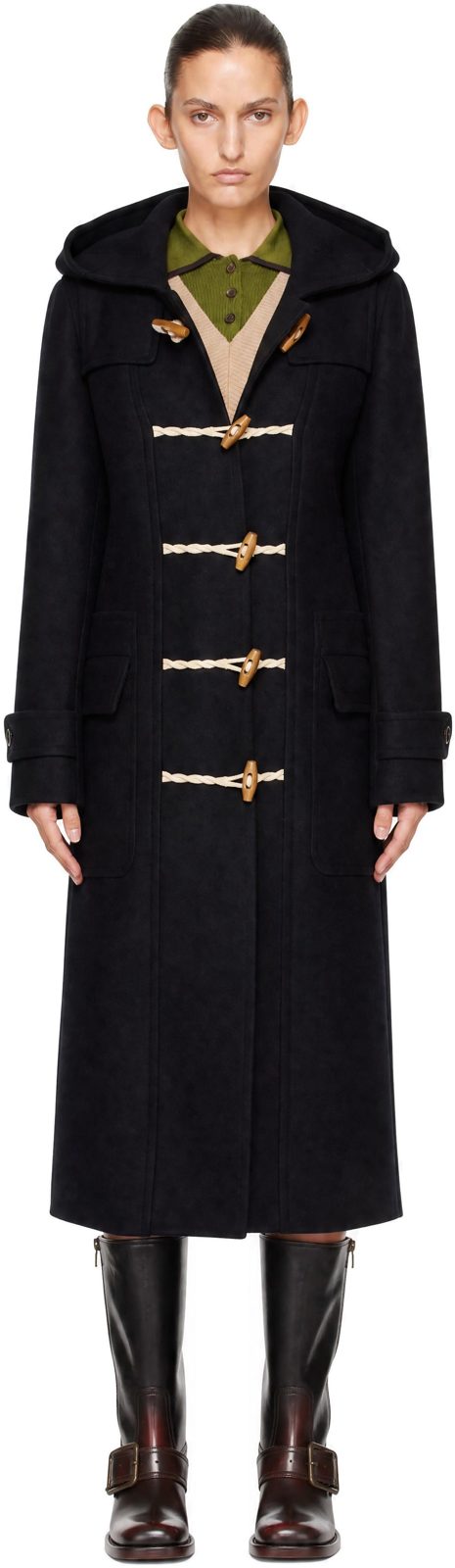 Black Wool Duffle Coat 262358F059004
