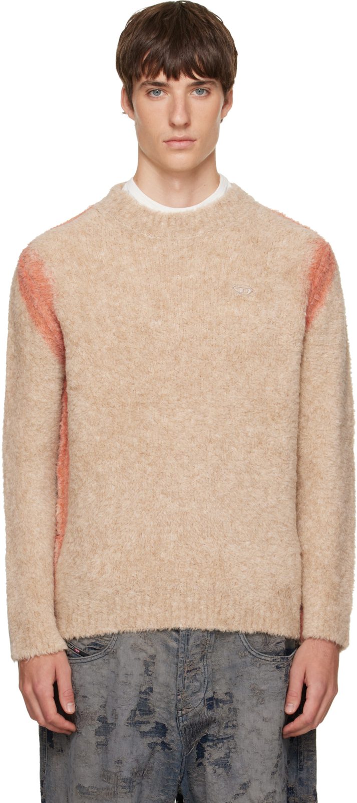 Beige Alpaca-Blend Spray-Dyed Seams Sweater 262001M201002