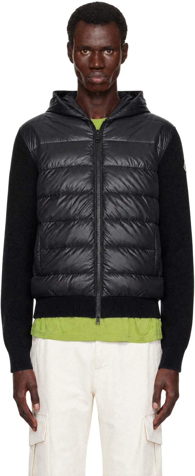 Black Padded Wool Zip-Up Jacket 252111M178055