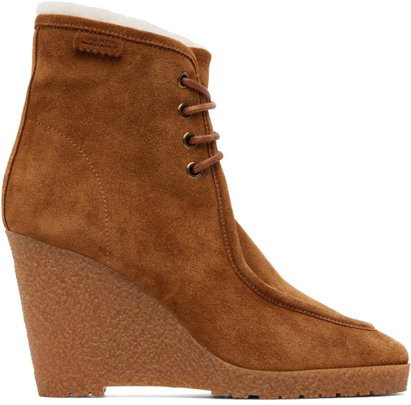 Tan Cylia Shearling Wedge Boots 262600F113002