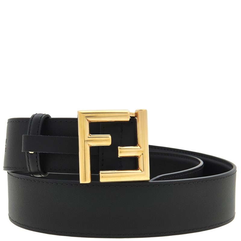 Black Leather FF Buckle Belt