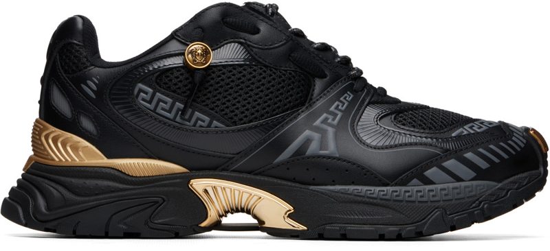 Black & Gold Icaro Leather Sneakers 262404M237015