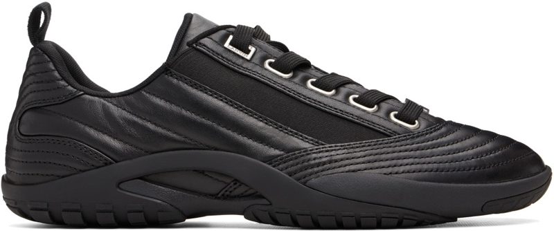 Black New Soccer Lace Up Leather Sneakers 262254M237038