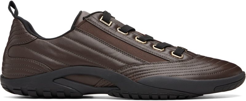 Brown New Soccer Lace Up Leather Sneakers 262254M237037