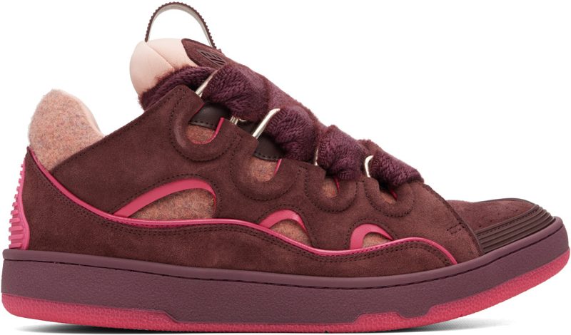Burgundy Curb Felt Sneakers 262254M237048