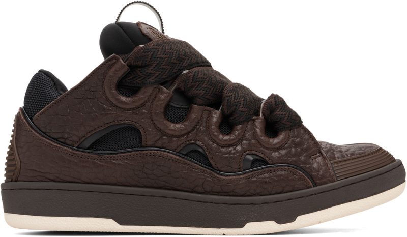 Brown Curb Dino-Effect Leather Sneakers 262254M237026