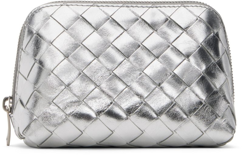 Silver Intrecciato Small Half-Moon Beauty Pouch 251798F045000