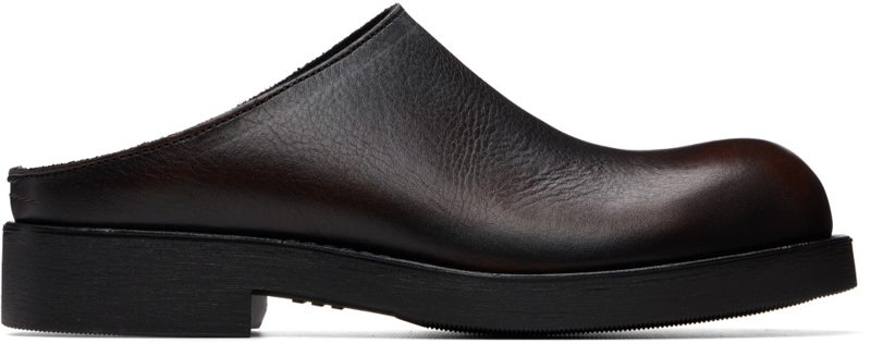 Brown Brushed Leather Biker Mule Loafers 262188F121008