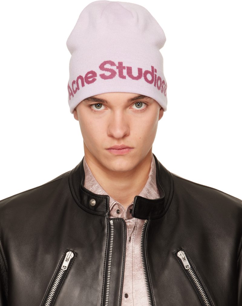 Pink Wool Knit Beanie 262129M138003