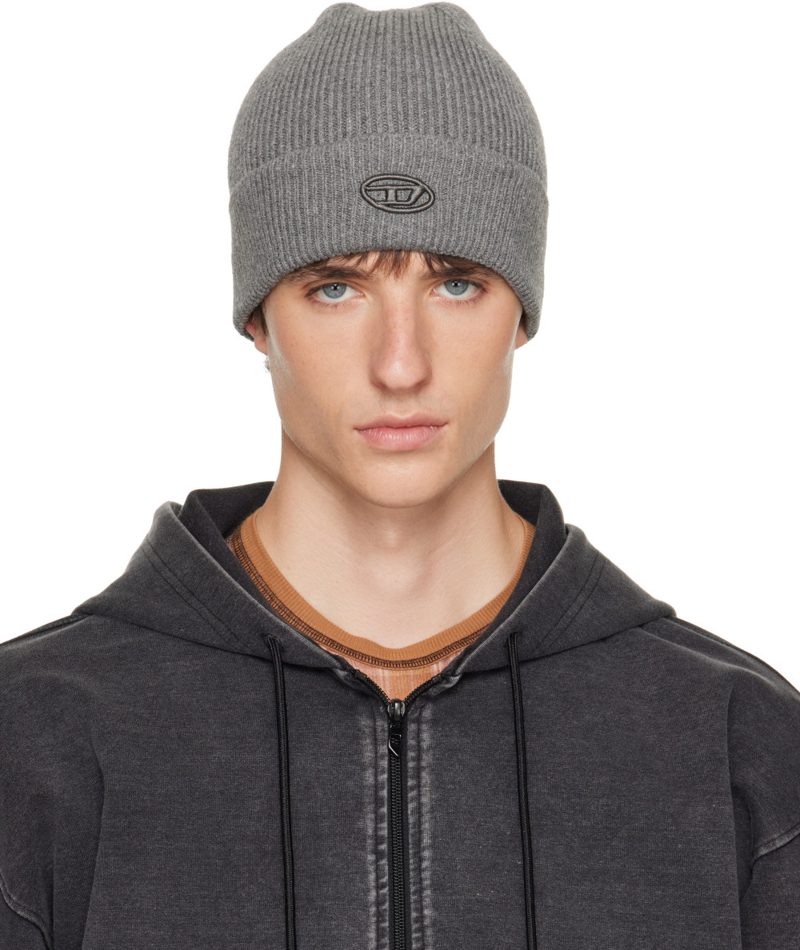 Gray Ribbed D Embroidery Beanie 262001M138001