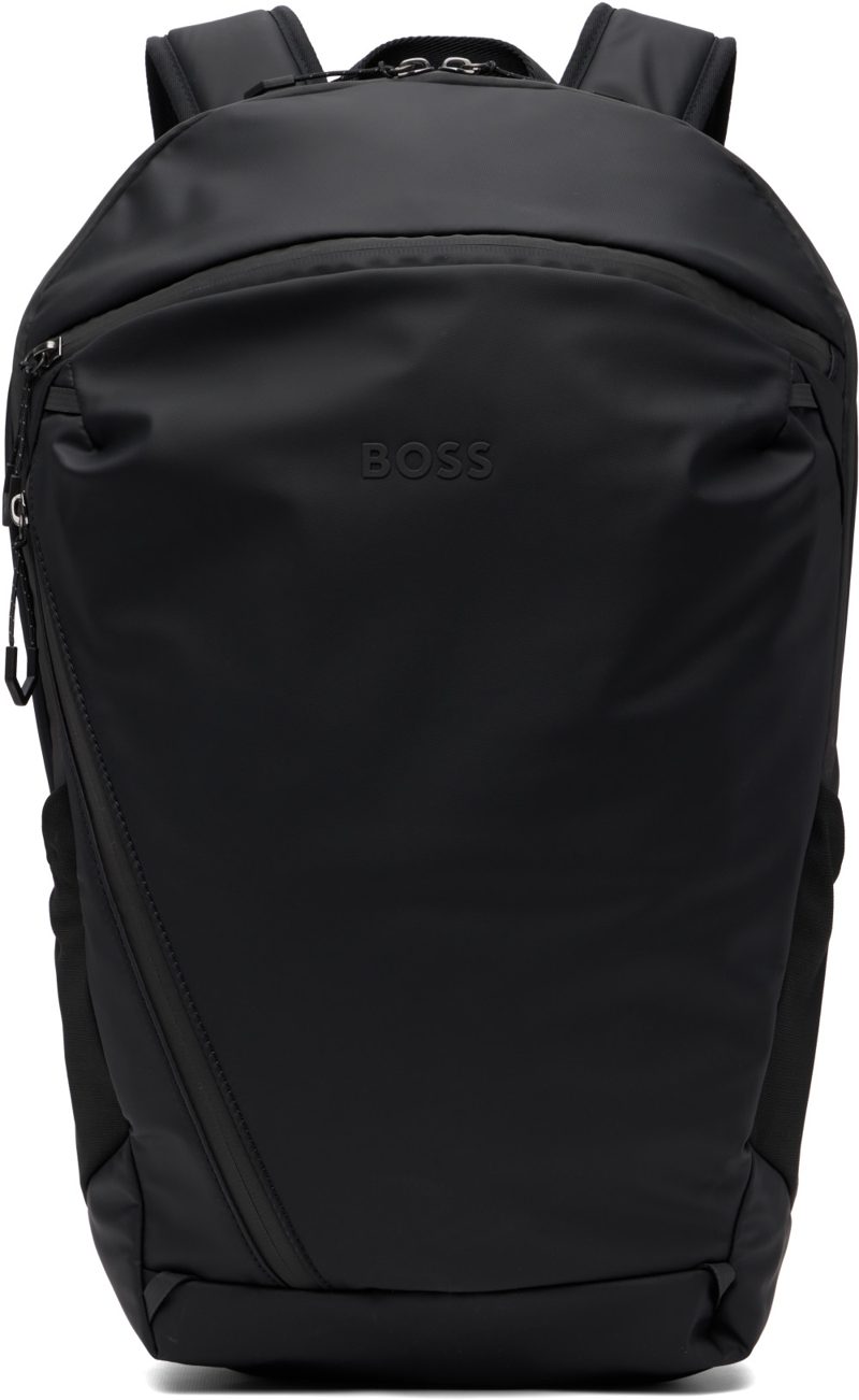Black Reflective Detail Faux-Leather Backpack 262085M166010