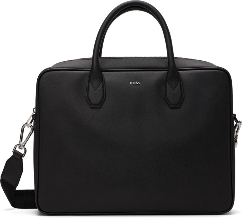 Black Logo Lettering Grained Briefcase 262085M167012