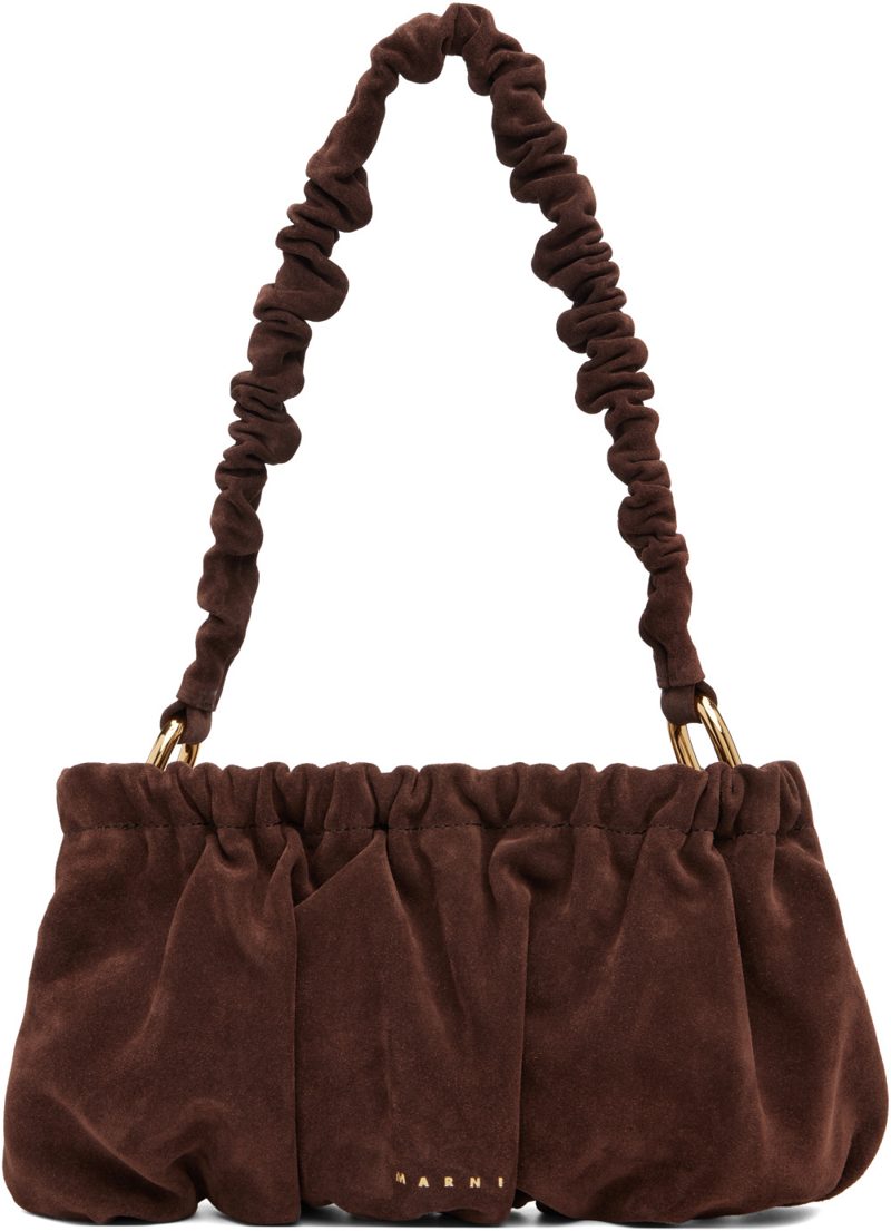 Marni Brown Suede Ruffles Clutch Bag 262379F048019