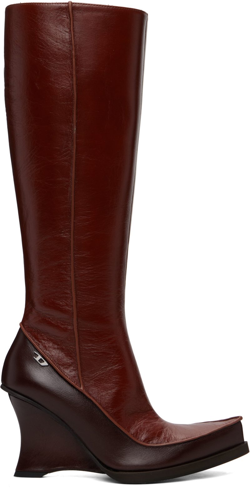 Brown D-Lucette-Knee-High Leather Boots 262001F115004