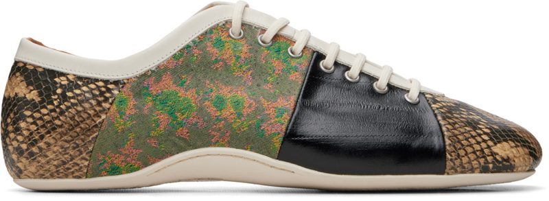 Beige & Brown Patchwork Ballerina Sneakers 262358M237022