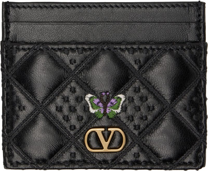 Garavani Black Flutterby Shiny Nappa Butterfly Card Holder 262807F037004