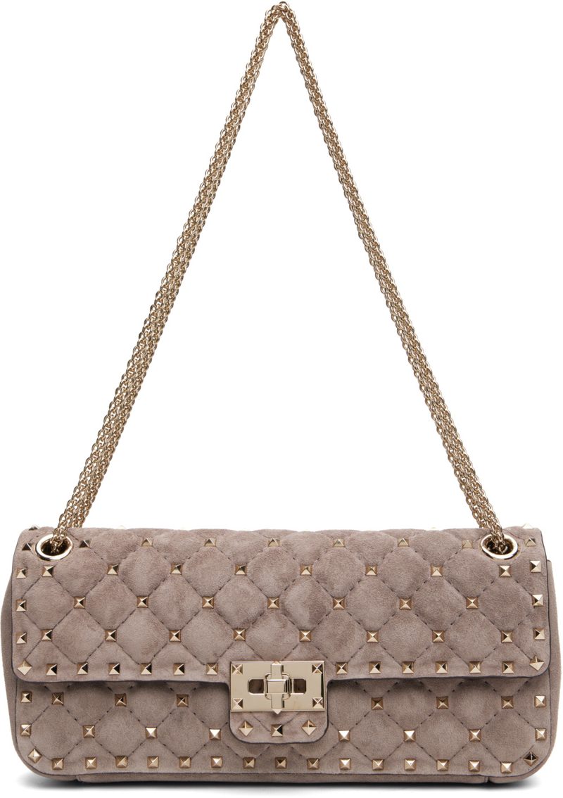 Garavani Gray Rockstud Spike Suede Medium Shoulder Bag 262807F048040