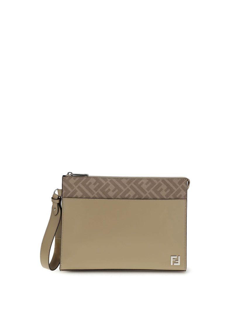 Leather And Ff Canvas Clutch