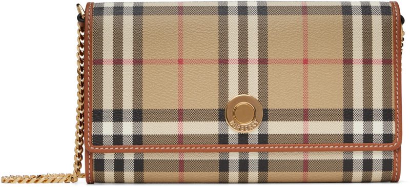 Beige Check Chain Strap Wallet Bag 262376F044000