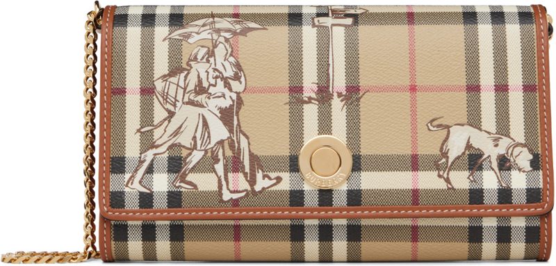 Beige Check Mates Chain Strap Wallet Bag 262376F044002
