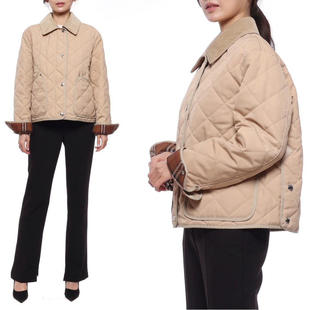 23SS 여성 코듀로이 다이아몬드 퀼팅 재킷 (8056575 SOFT FAWN 23S)