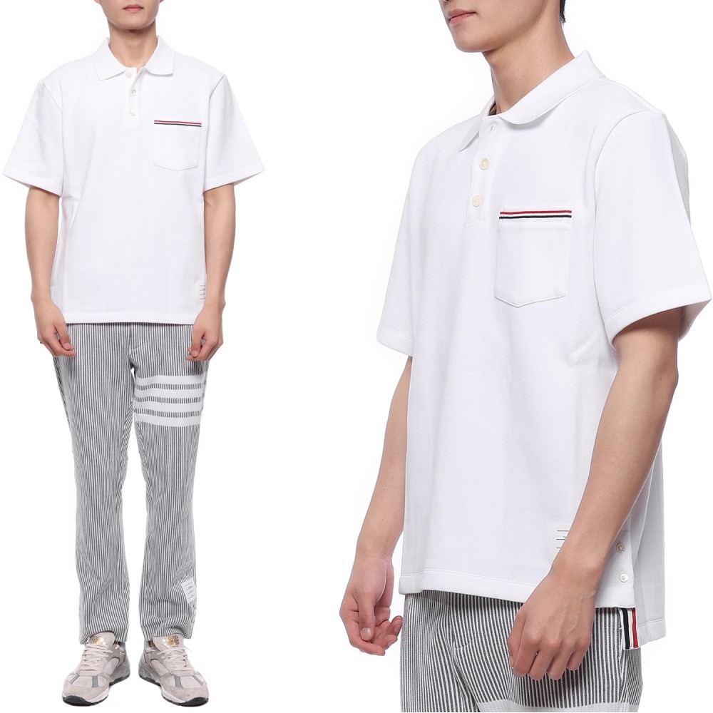 23SS Men's Three-Stripe Pocket Polo Short Sleeve T-Shirt (MJP171A J0029 100 23S)
