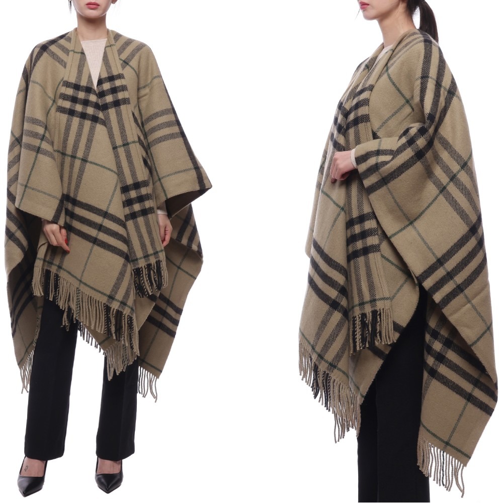 24FW Women's Check Wool Cashmere Cape (8090880 LINDEN 24F)