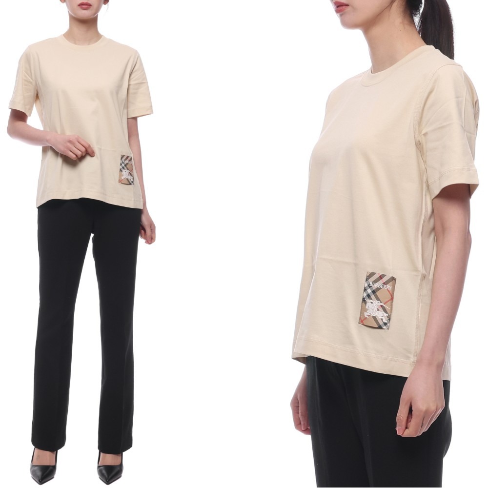 25SS 여성 체크 라벨 반팔티셔츠 (8103506 NUTMEG 25S)