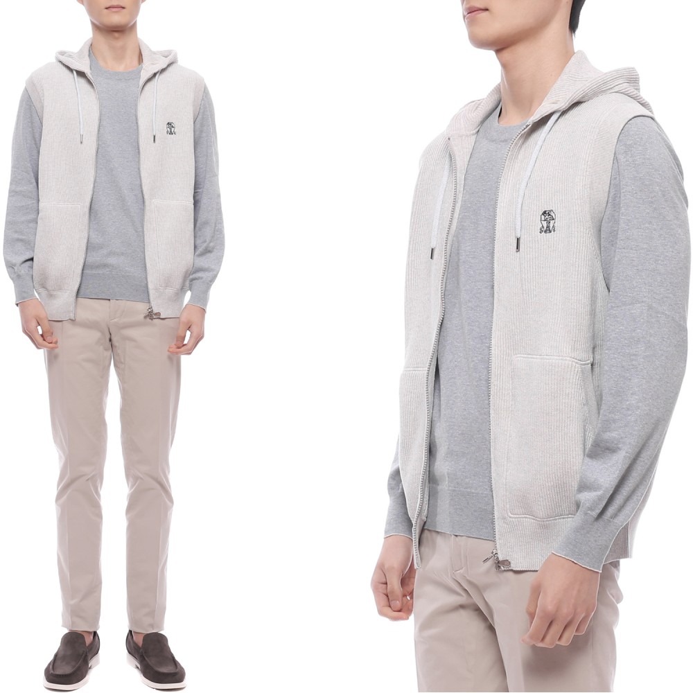 25SS Men's Logo Embroidered Hoodie Zip-Up Knit Vest (M29200417G C2719 25S)