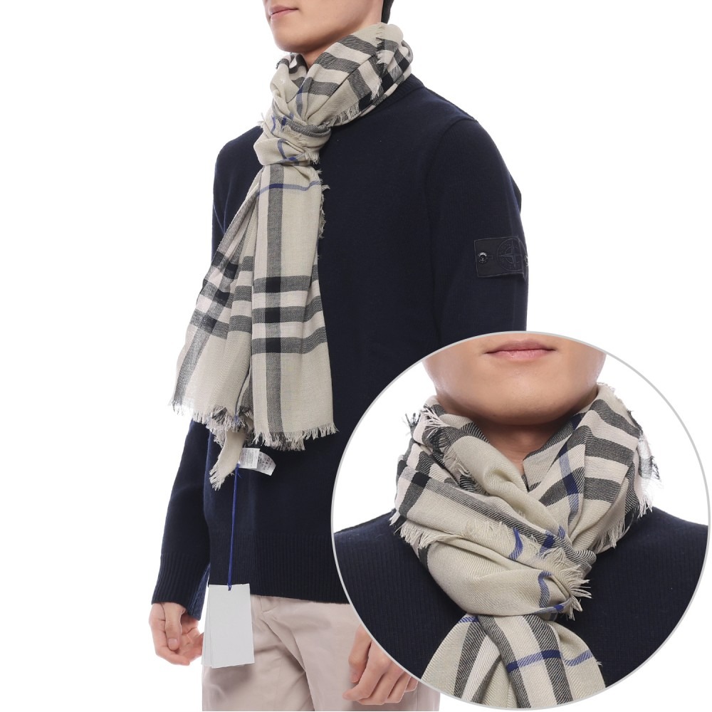 25SS 남성 체크 프린트 울 머플러 (8085068 LICHEN M 25S)