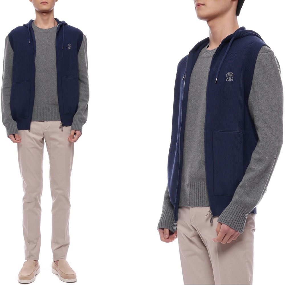 25SS 남성 로고 자수 후드 집업 니트 베스트 (M29200417G C2443 25S)