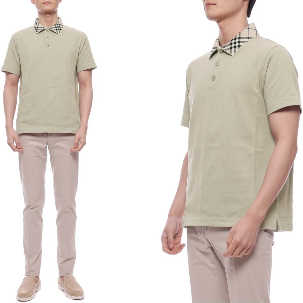 25SS Men's Check Collar Polo Short Sleeve T-Shirt (8103866 LICHEN 25S)