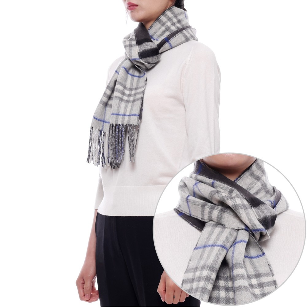 25FW 여성 리버시블 체크 캐시미어 머플러 (8095700 GREY OFF BLACK W 25F)
