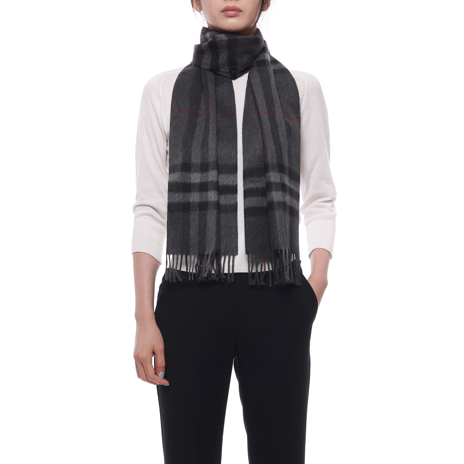 26FW 여성 체크 캐시미어 머플러 (8077880 CHARCOAL GREY W 26F)