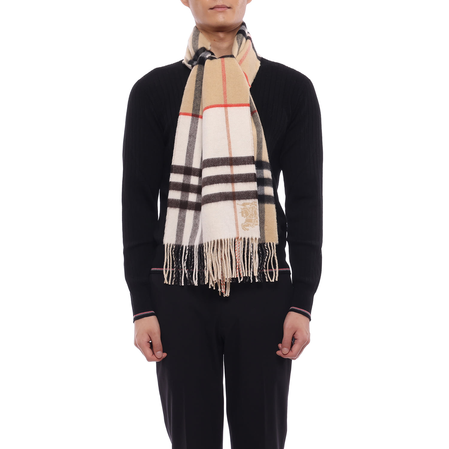 26FW Men's Contrast Check Cashmere Muffler (8113922 SAND PEBBLE WHITE M 26F)
