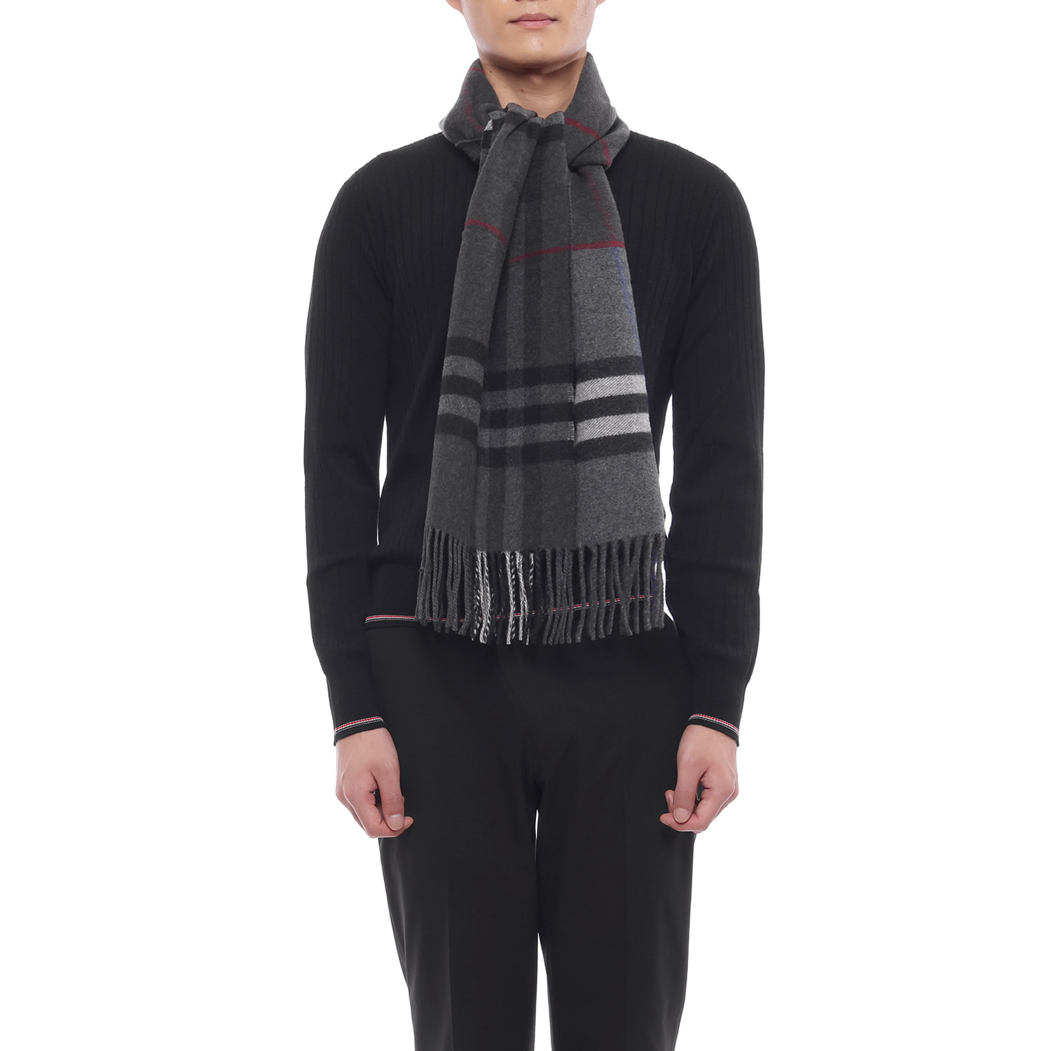 26FW 남성 컨트라스트 체크 캐시미어 머플러 (8117706 MARLBOROUGH CHARCOAL M 26F)