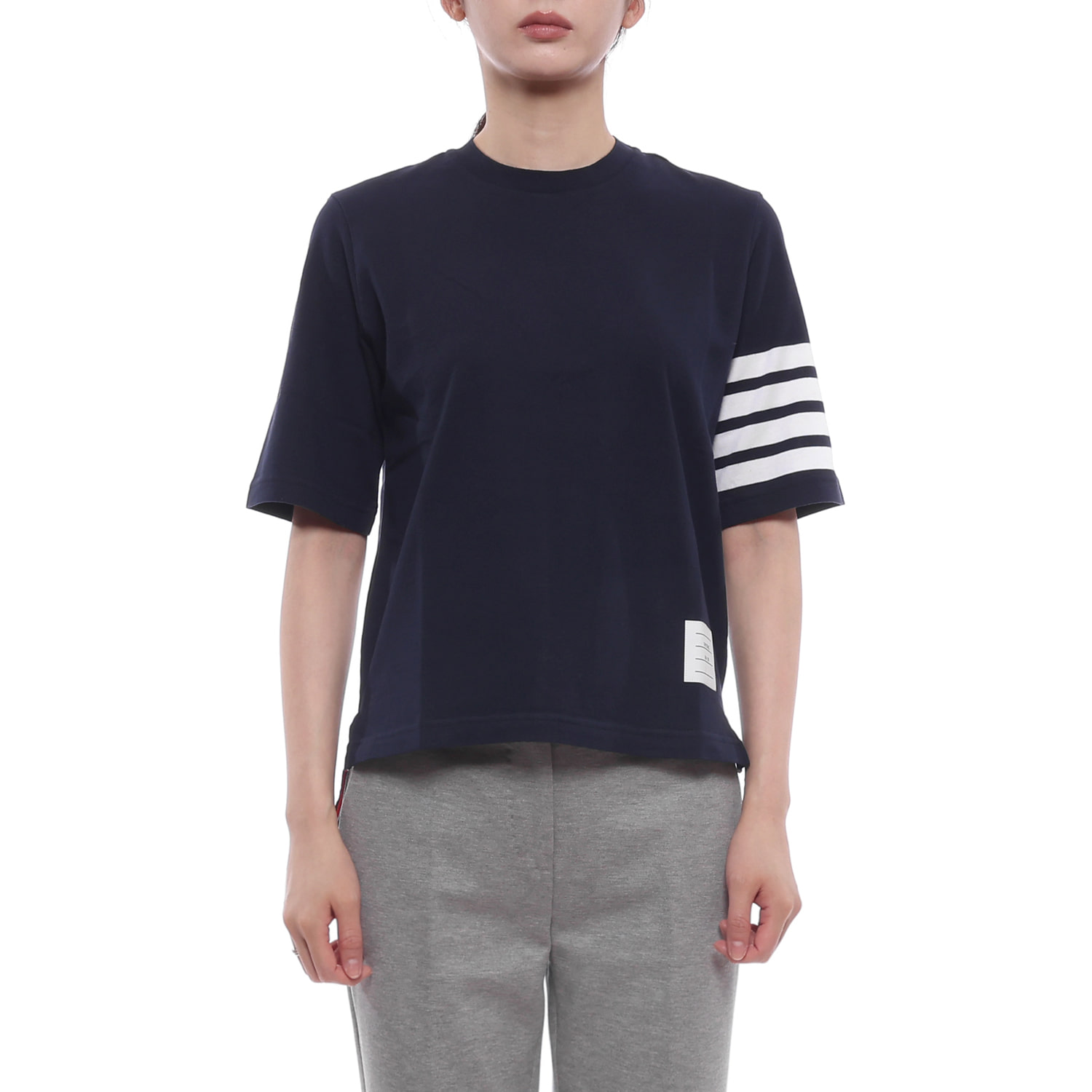 26FW 여성 사선 스트라이프 반팔티셔츠 (FJS102G 07862 415 26F)
