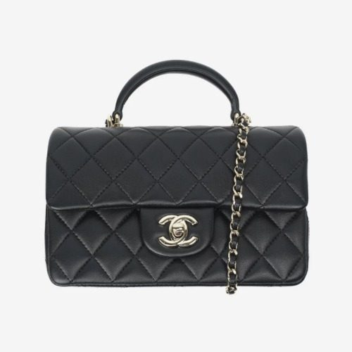 CHANEL Lambskin Mini 플랩백 Gold-Tone Chain Cross Black