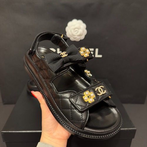 CHANEL Lambskin Ribbon Velcro CC Logo κΉλ© Sandals